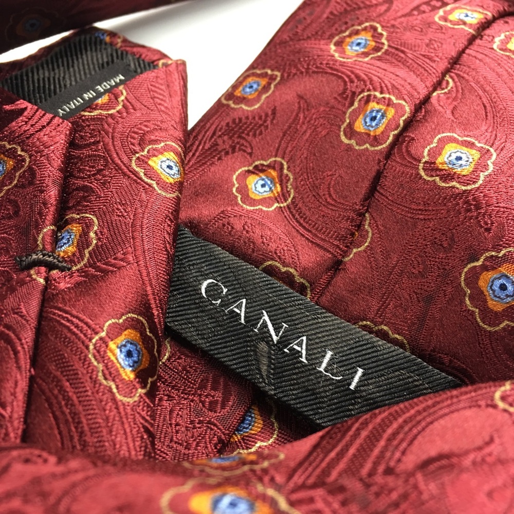 Canali Red Multicolor Pattern Mens Tie